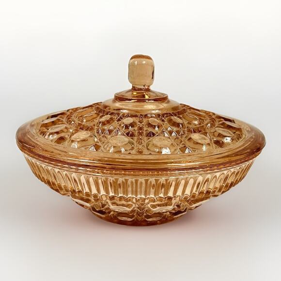 Indiana Candy Dish Covered Windsor Ballard Federal Peach Pink Depression Glass - Picture 1 of 5